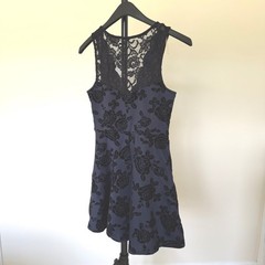 Y2K Whimsigoth Bella Twilight Purple Black Velvet Floral Lace Back Skater Dress