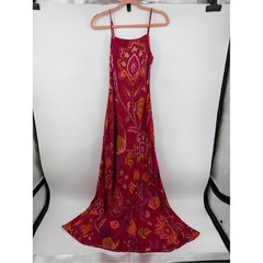 FARM Rio ResortWear Boho Wedding Guest TropicalSunset Floral SatinMaxi Dress SzS