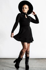 Killstar Elissabat Not Available Dress Womens High Neck Long Sleeve Goth