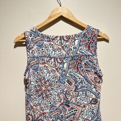 T by Talbots Paisley Shift Activewear Dress Womens M Petite Ruched Side Mini