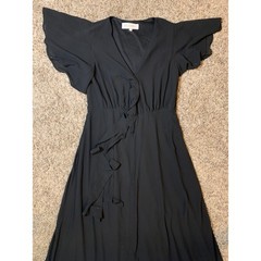 BRASS & ROE by cts Black Flutter Sleeve Wrap Maxi Dress Size S