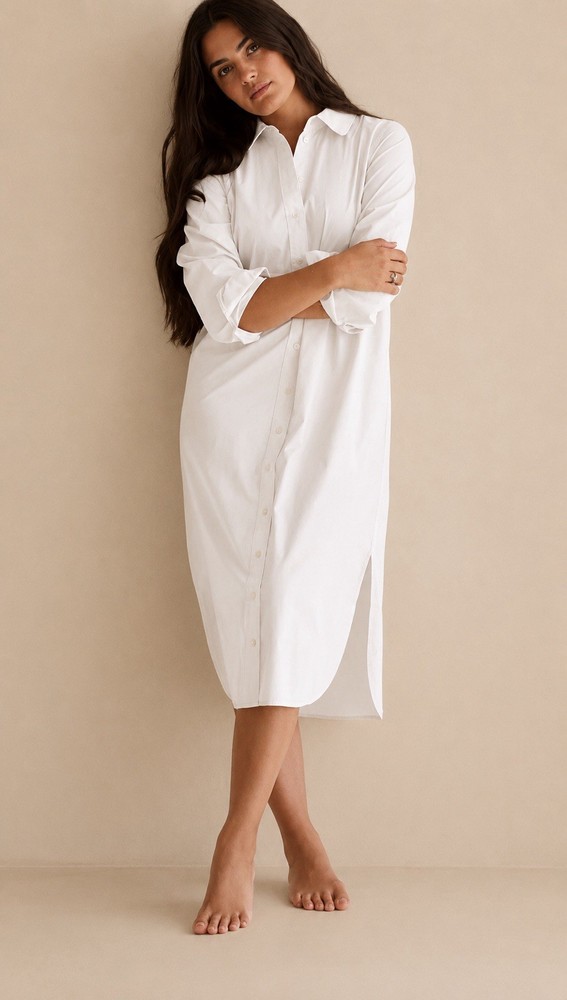 JUST Female Moira White Cotton Poplin Button-Front Shirt Dress XL