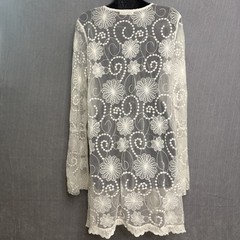 Indigo Soul Womens White Mesh Crochet Lace Midi Dress Cover Up Tunic Sheer Large