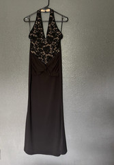 Women’s Black Halter Sleeveless Lace Bodice Solid Maxi Dress Regular L