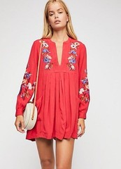 Free People Mia Gauze Embroidered Mini Dress Womens M Floral Pockets Boho