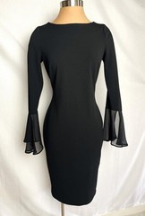 CALVIN KLEIN Size 4 Black Classic Sheath Sheer Flutter Sleeve Midi Dress 4