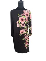 Anne Klein Women’s Black Pink Green Floral Sheath Dress Boat Neck 12