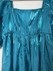 Thirty/Thirty LA Teal Shiny Puff Sleeve Mini Dress, Fairycore, Size Large