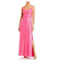 AQUA FORMAL Womens Side Slit Lined Spaghetti Strap Full-Length Prom Gown Dress