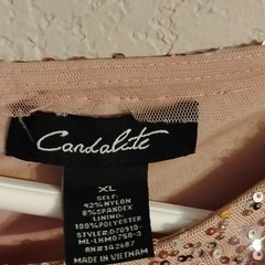 Candilite XL Pink Sequin Solid V-Neck Sleeveless Zip Lined Stretch Maxi Dress