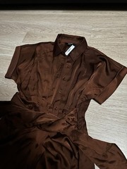 Steve Madden Brown Collared Button-Down Belted Midi Shirt Dress Short Sleeve 6