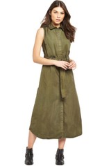 REPLAY Women’s Cotton Maxi Dress – Size S, Belted, Side Pockets, 100% Cotton