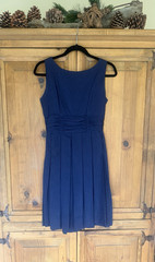 Vintage Day Dress Navy Blue Homemade Zip Back Knee Length See Measurements #263