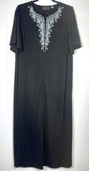 Bob Mackie Wearable Art Black Floral Kaftan House Robe Cover-Up Zip Maxi Dress L