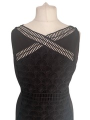 Women Black Dress UK 16 Party Cocktail Midi MINT VELVET Art Deco V Neck Cut Out