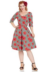 VOODOO VIXEN RETRO PIN UP 50s SUZANNE HOUNDSTOOTH POPPY FLARE DRESS DRA8081