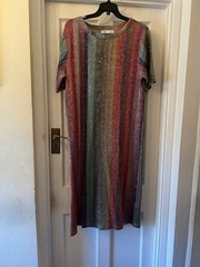 Zara Multicoloured Striped Sequin T-Shirt Style Midi Dress,Med