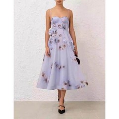 Zimmermann Women&rsquo;s Floral Print Belted Corset Strappy Midi Dress Vacation