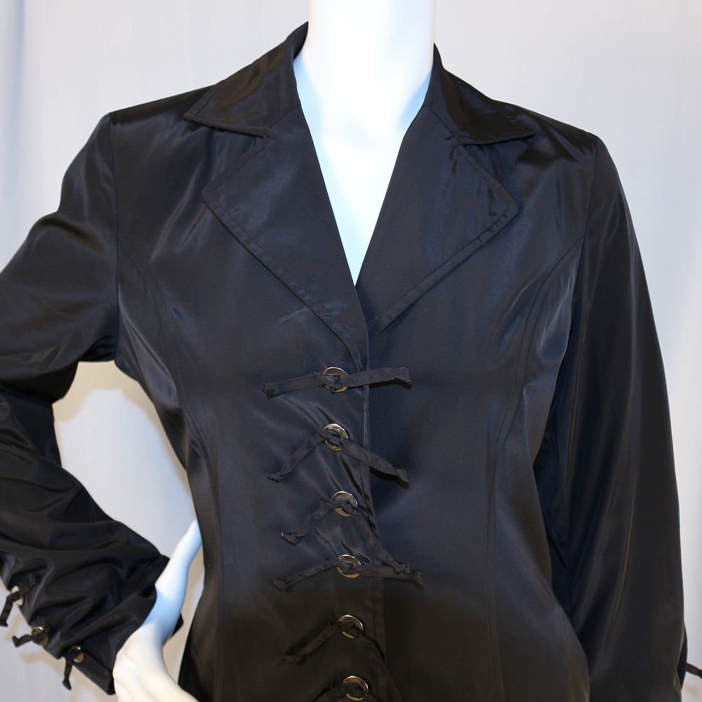 BETSEY JOHNSON Black Solid Polyester Women Lace Up Dress Jacket Size S