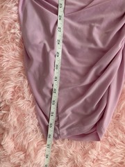 Iris Pink/purple Solid Knit Bodycon Dress Cowl Neck Ruched Stretch Knee Length M