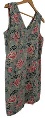 PEACOCKS. GREEN MULTI PRINT LINED LINEN MIX SUMMER DRESS. SIZE 12