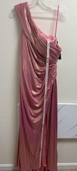 Ieena Mac Duggal 27152 One Shoulder Metallic Gown Coral Pink Formal Dress 14