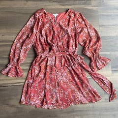Lauren Conrad New With Tags Floral Mini Dress Long Sleeve Tie Belt Lined XL