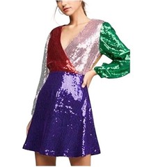 NEW NWT ALICE + OLIVIA Blaze Sequin Colorblock Long Sleeve Mini Dress SZ 4 Glam