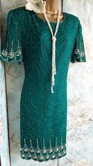 denise elle silk green 20s Deco vintage beaded Occasion wedding evening dress 16