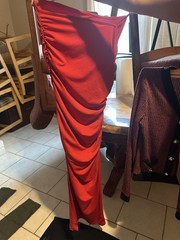 Womens Red Solid Ruched Strappy V-Neck Maxi Dress S Regular Sleeveless