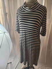 ALLEN B. by Allen Schwartz B/W Striped Cowl Neck Knit with Hoodie Pencil Dress L