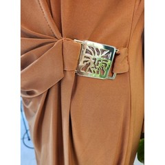 Anne Klein Rust Wrap-Front Collared Long-Sleeve Dress