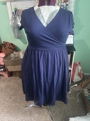 Pact Blue Solid Knit Fit & Flare V-Neck Short Sleeve Knee Dress XXXL