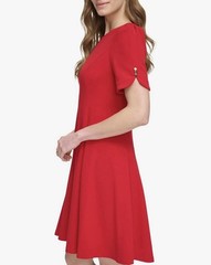 DKNY Women’s Size 16 Red Fit & Flare Short Sleeve Jewel Neck Mini Dress