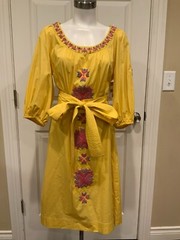 Figue Yellow Lou Lou Embroidered & Jeweled Dress W/ Waist Tie, Size S, NWT! $695