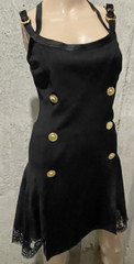 Versace Medusa Gold Logo Button Strappy Lace Side Black CocktaDress US 0 2 IT 36