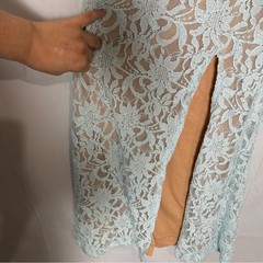 Deb 2000’s Lace Overlay Blue Open Back Cut Out Rhinestone Formal Maxi Dress 7
