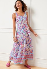 Talbots Charming Floral Belted Voile Maxi Dress size 10P Spring L Colorful Long