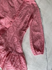 Fanco Eyelet Button Down Pink Mini Ruffled Cotton Dress Sz M See Measurements
