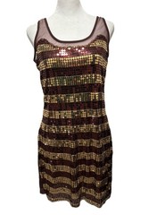 Y2K UltraPink Women’s Sz M Mini Tank Dress Gold Brown Sequin Party Cocktail Club