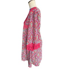 Hazel Paisley Lace Boho Oversized Mini Dress Open Back Lightweight Sz S