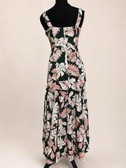 Gianni Bini Tropical Floral High Low Midi Dress XS Green Pink Cotton Ray