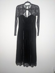Collectif London Alicia Occasion Swing Velvet Lace Black Dress Sz XS UK 8 Gothic