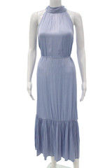 OPT Women Maxi Halter Sleeveless Solid Blue Tie Waist Bohemian Dress Size S