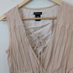 Moda International Pink Silk Lace Up V-Neck Mini Dress Womens S Fairycore Whimsy