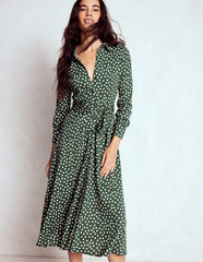 Boden Marcia Polka Dot Midi Shirt Dress Women&rsquo;s 6 reg Green Jersey Knit Classic