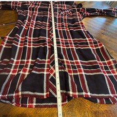 BLL nyc Red Navy Plaid Button Down Roll Tab Sleeve Shirt Dress XL Grunge 90s
