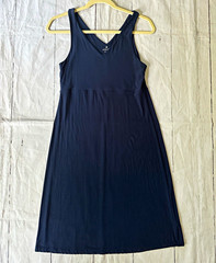 Athleta Black V-Neck Sleeveless Strappy A-Line Midi Knit Stretch Dress M