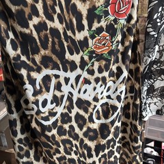 Ed Hardy Virgin Mary Leopard Mesh Mini Dress Tattoo Print Sz Large Bodycon
