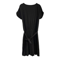 Garnet Hill Black Short-Sleeve Tie-Waist Dress Organic Cotton Lyocell Soft M